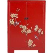 Fine Asianliving Chinese Kast Rood Bloesems Handgeschilderd