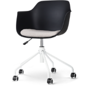 Nout-Liz bureaustoel zwart met beige zitkussen - wit onderstel
