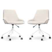 Nout-Isa bureaustoel bouclé beige - wit onderstel - set van 2