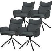 Eetkamerstoel set van 4 draaibaar antraciet met rugleuning en armleuni...