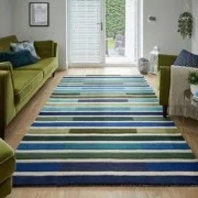 Piano vloerkleed - Laagpolig - 100% Wol - Driehoek Modern - Groen / Bl...