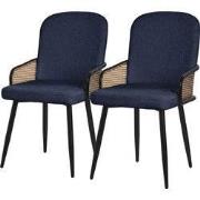 Eetkamerstoelen set van 2 donkerblauw met arm & rugleuning, gestoffeer...