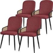 Eetkamerstoelen set van 4 rood met arm & rugleuning, gestoffeerde stoe...