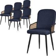 Eetkamerstoelen set van 6 donkerblauw met arm & rugleuning, gestoffeer...