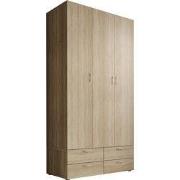 Meubella - Kledingkast Bernd - Licht eiken - 111 cm - Met lades