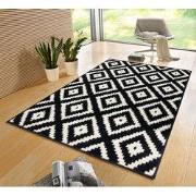 Laagpolig vloerkleed - Design velours Diamond - Zwart / Wit - 80x200 c...