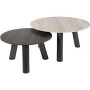 Salontafel Rond Zwart/Grijs Travertin - Set Van 2 - Twin