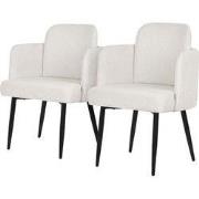 Set van 2 eetkamerstoelen met rugleuning & armleuning Beige met metale...