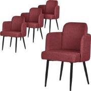Set van 4 eetkamerstoelen met rugleuning & armleuning rood met metalen...