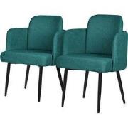 Set van 2 eetkamerstoelen met rugleuning & armleuning benzine met meta...