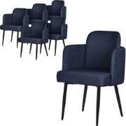 Set van 6 eetkamerstoelen met rugleuning & armleuningen donkerblauw me...