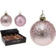 Kerstbal glas 8 cm wit blad 3ass