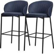 Barkruk set van 2 donkerblauw 50x101x54 cm met rugleuning en voetenste...