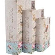 Clayre & Eef Opbergdoos Set van 3 Boeken 27/22 /17 cm Beige Hout Vogel