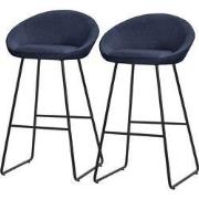 Barkruk set van 2 donkerblauw 56x94x50 cm met rugleuning en voetensteu...