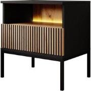 Meubella - Nachtkastje Legend - Mat zwart - Eiken