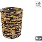 Theelichthouder zwart/goud glas l7b7h8 cm