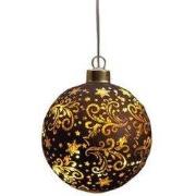 Led bal glas sterren dia. 10 cm donkerbruin/goud