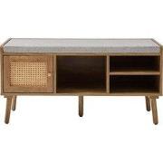 Schoenenbank 1 deur met rotan front en 3 open niches L100 cm - PALMO