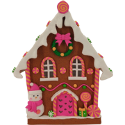 LED - Candy House - Polyresin - Brown/Pink - 8.5x13x23.5 cm