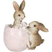 Clayre & Eef Beeld Konijn 10 cm Bruin Roze Kunststof