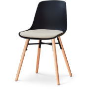 Nena-Liv eetkamerstoel zwart met naturelbeige zitkussen - houten onder...