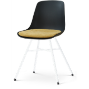 Noa-Liv eetkamerstoel zwart met warm oker zitkussen - wit onderstel