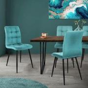 Eetkamerstoel set van 4 petrol fluwelen bekleding met metalen poten in...