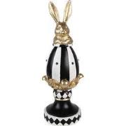 Clayre & Eef Decoratie Beeld Ei 13x12x34 cm Zwart Wit Kunststof Konijn