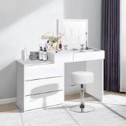 Kaptafel 117,5x78x45 cm in wit met inklapbare spiegel, 4 laden & kruk ...