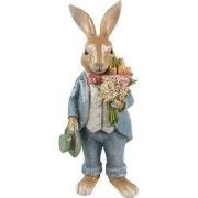 Clayre & Eef Decoratie Beeld Konijn 26 cm Bruin Blauw Kunststof