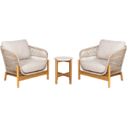 Teresa houten tuin loungeset beige 3delig - twee fauteuils en een bijz...