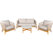 Teresa houten tuin loungeset beige 4delig - 2 fauteuils, tweezitsbank ...