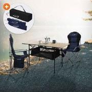 Kampeerset 3-delig met klaptafel beige en 2 campingstoelen blauw HAUKI