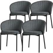 Set van 4 eetkamerstoelen met rugleuning & armleuning antraciet met me...
