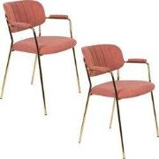 Housecraft Living Jolien Eetkamerstoelen armleuning Goud/Roze - Set va...