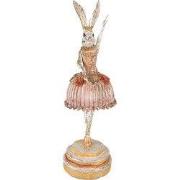 Clayre & Eef Beeld Konijn 11x11x35 cm Roze Beige Polyresin