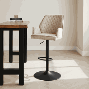 Draaibare Barkruk Beige Novan Chenille Stof - Verstelbaar - Met Armleu...