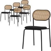 Eetkamerstoel set van 6 zwart tot 120 kg rotan rugleuning ML-Design