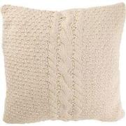 J-Line - Kussen Gebreid+vlecht Katoen Wit - 50x50x12cm