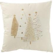 J-Line - Kussen Kerstbomen Motief Katoen Wit/goud - 45x45x12cm