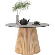 Salontafel met glazen blad Ø80x50 cm houtlook bruin ronde woonkamertaf...