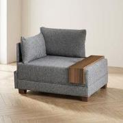 Moderne Fauteuil Grijs Stof Fly - Links - Met Houten Tafeltje