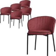 Set van 6 eetkamerstoelen met rugleuning & armleuningen rood met metal...