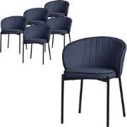 Set van 6 eetkamerstoelen met rugleuning & armleuningen donkerblauw me...