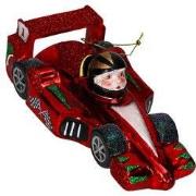 Ornament kerstbal Raceauto Glas Rood 15.2 cm