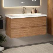 Badkamermeubel Sena - 100cm - Warm Eiken - Wastafel Wit