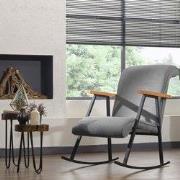 Retro schommelstoel grijs velvet met beukenhout armleuning Yoka