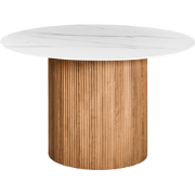 ALBINA - Ronde eettafel - Wit/Bruin - 120 cm - Hout/Steen