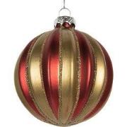 Clayre & Eef Kerstbal Ø 8x8 cm Rood Goudkleurig Glas